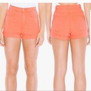 American apparel high waisted cuffed shorts - coral coloured